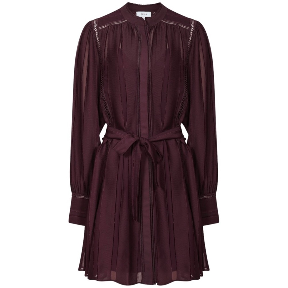 Reiss Wine-Purple Long-Sleeve Tie-Waist Dress